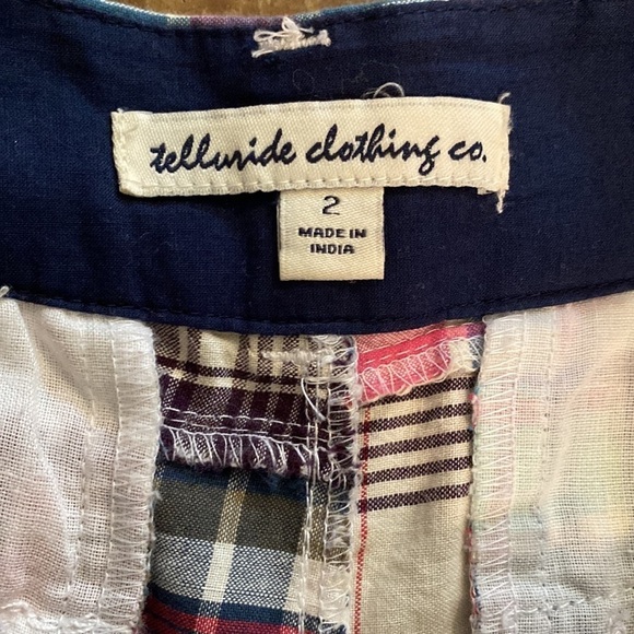 TELLURIDE‎ Clothing  Co. plaid patchwork flat front cotton shorty shorts - Picture 2 of 5